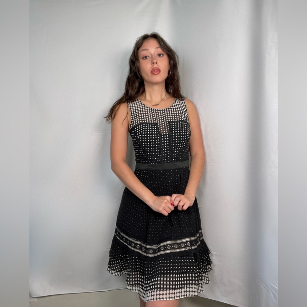 Betsy Johnson lightweight dress, black with polkadots